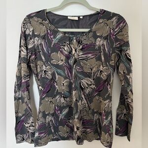 Vintage Jackpot Gray Floral Long-Sleeve Scoop Neck Top Fits like Medium